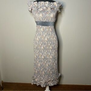 Floral Ruffle Midi Dress - Gray